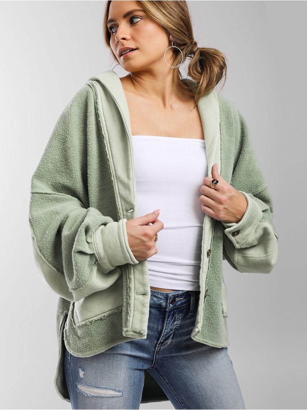 NWT Free People Jordan Reverse Fleece Shacket Oversized Cardigan | Women’s S